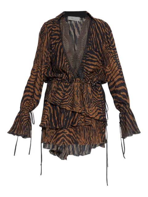 Blumarine lace-trim zebra-print dress Brown P622A802A