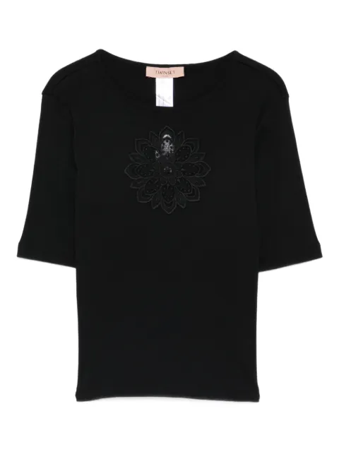 TWINSET floral-appliqué T-shirt Black 261TP2091