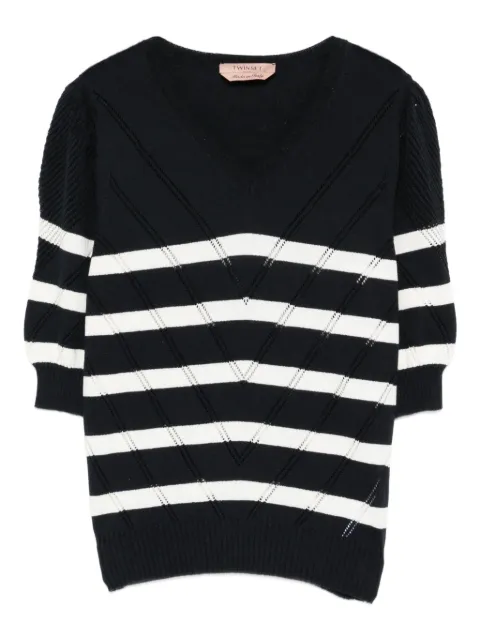TWINSET striped V-neck top Blue 261TP3231