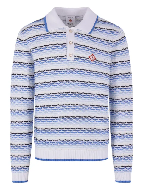 Casablanca striped logo-appliqué polo shirt White MSP26KW133401