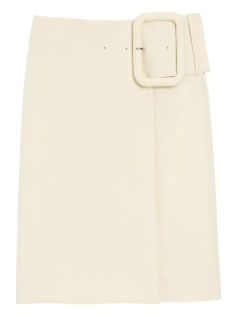AMI Paris new wool big buckle belted midi skirt Neutrals E26FSK451WV0195