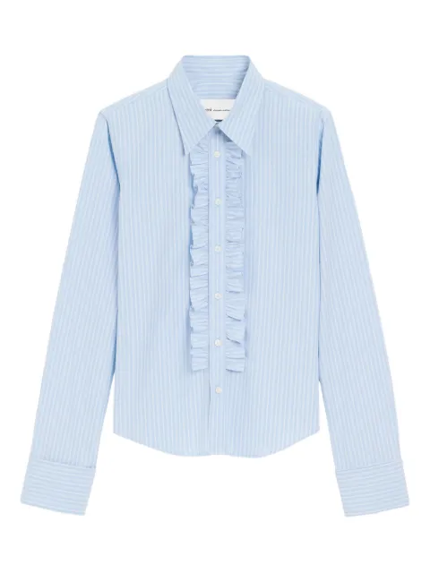 AMI Paris cotton long sleeve ruffled adjusted shirt Blue E26FSH821CO0219