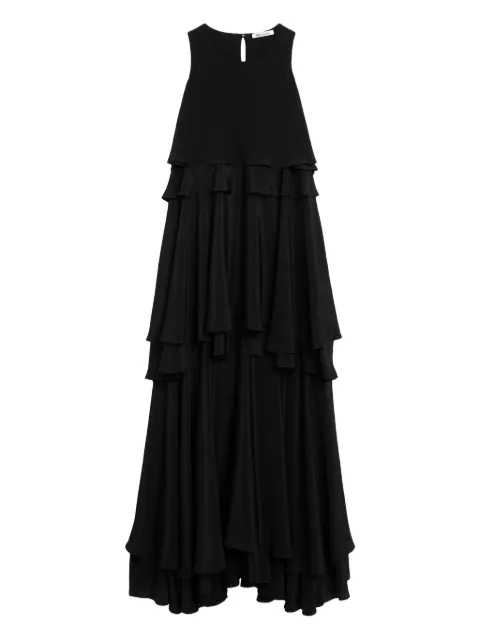 AMI Paris blended silk long dress with ruffles Black E26FDR642AC0020
