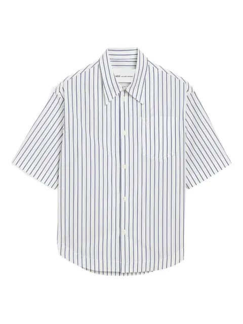 AMI Paris striped cotton short-sleeve Ami De Coeur wide shirt White E26USH809CO0220
