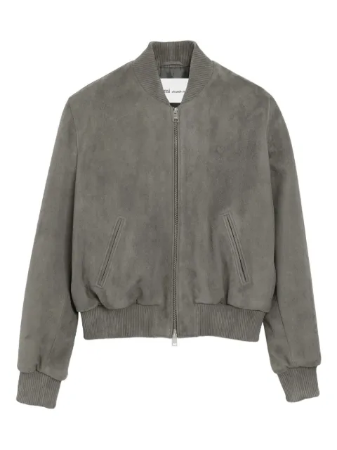 AMI Paris goat leather Ami de Coeur zipped jacket Grey E26HJK152LH0059