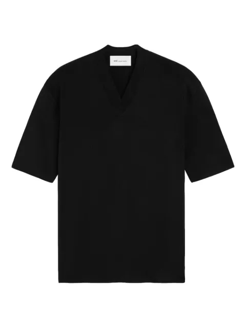 AMI Paris wool short sleeves v neck sweater Black E26HKS861KN0158
