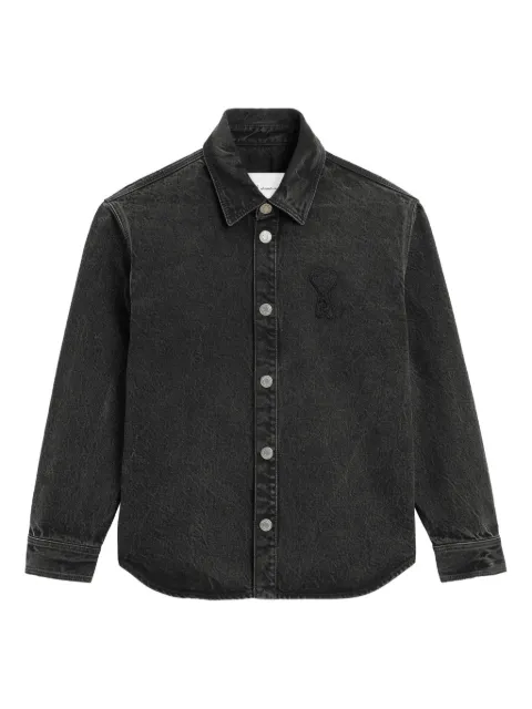 AMI Paris Overshirt with Knitted Ami de Coeur Black E26UJK897DE0124