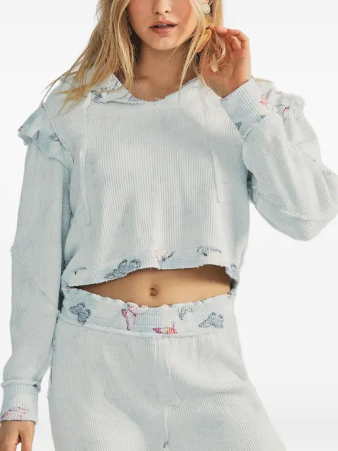 LoveShackFancy ruffled-detail butterfly-print hoodie Blue LK330788AAQRFL