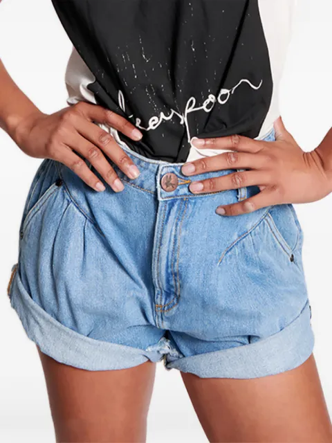 One Teaspoon high-rise cuffed-hem denim shorts Blue 23931PACIFICA