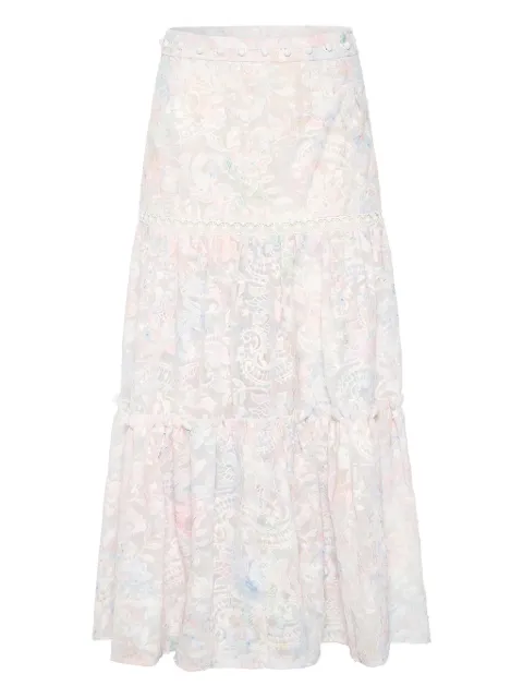IXIAH Affliction floral ruffled-detail maxi skirt White 2260145PRINTEDLACE