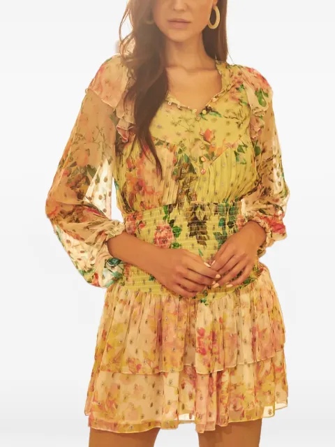 Hemant And Nandita Jolie floral-print ruffled mini dress Yellow HNJOLIE904TRICOLOR