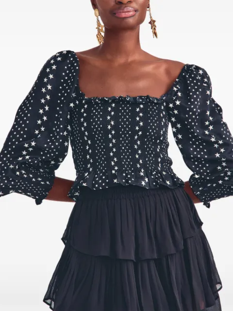 LoveShackFancy Russel star-print ruffled blouse Blue LT804948BKSAT