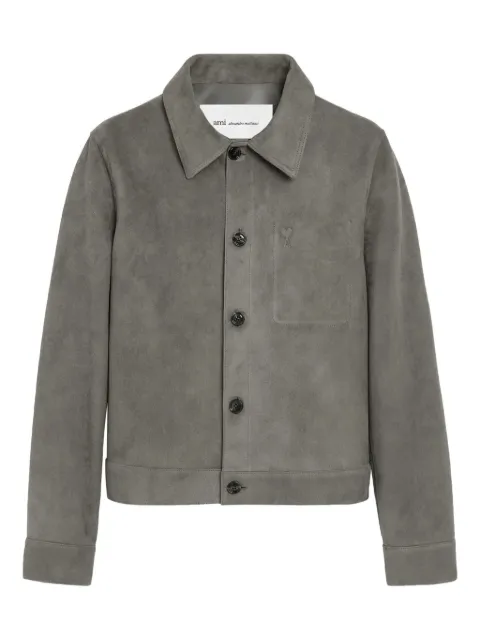 AMI Paris leather buttoned Ami de Coeur jacket Grey E26HJK243LH0059
