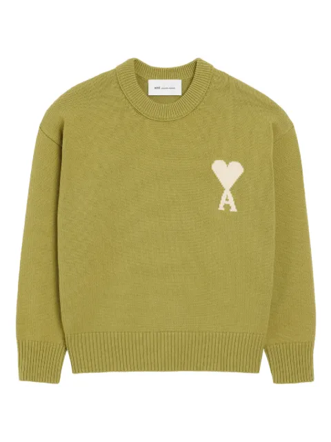 AMI Paris wool and cotton crewneck Ami De Coeur sweater Green E26UKS859KN0156