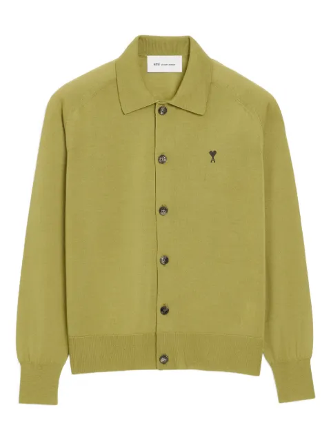 AMI Paris wool shirt collar Ami de Coeur cardigan Green E26HKC385KN0039