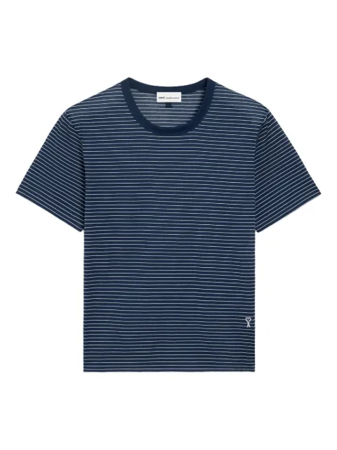 AMI Paris striped cotton Ami De Coeur T-shirt Blue E26HTS367JE0212
