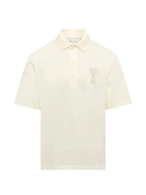 AMI Paris logo-patch cotton polo shirt Neutrals E26UPL428JE0221