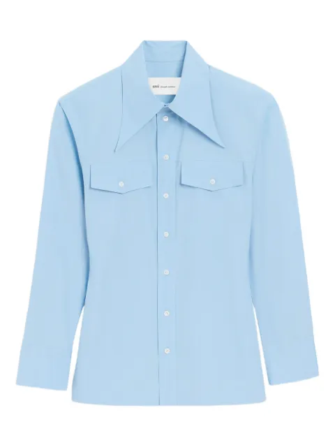 AMI Paris cotton sharp collar fitted shirt Blue E26FSH807CO0063