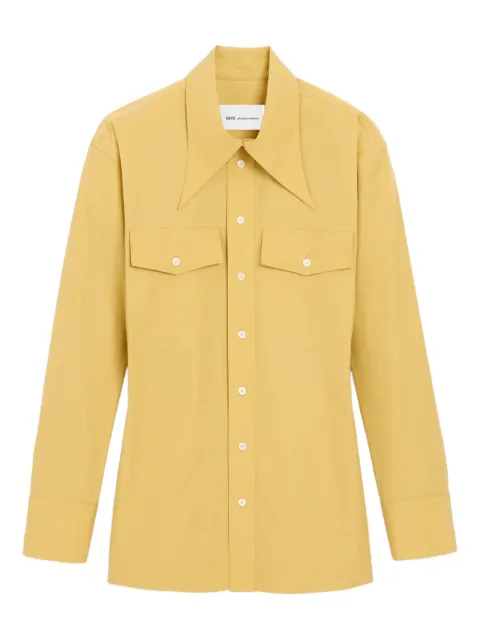 AMI Paris cotton sharp collar fitted shirt Yellow E26FSH807CO0063
