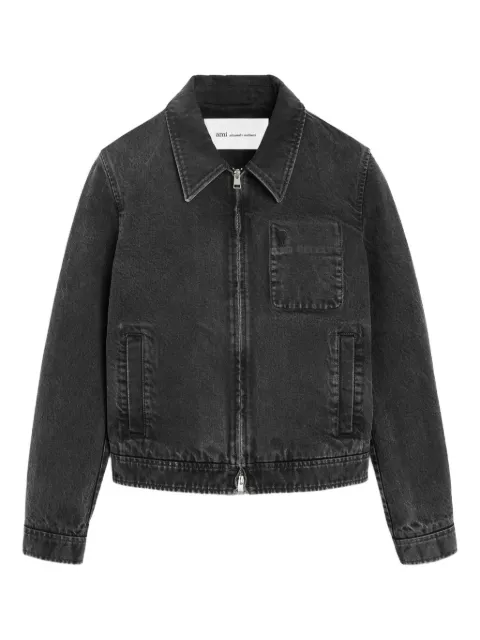 AMI Paris cotton tonal Ami De Coeur zipped jacket Black E26HJK904DE0124