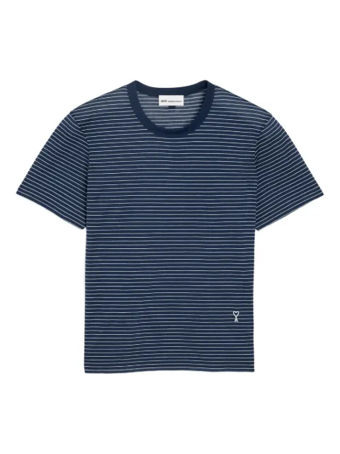 AMI Paris striped cotton Ami de Coeur T-shirt Blue E26FTS373JE0212