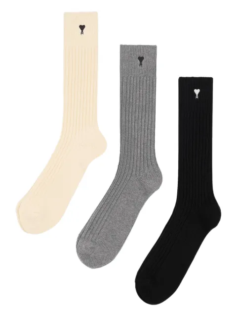 AMI Paris cotton three pack Ami De Coeur socks Neutrals E26USC611AK0007
