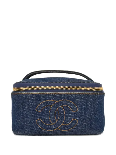 CHANEL Pre-Owned 1996-1997 CC-logo denim vanity tote bag Blue 195951