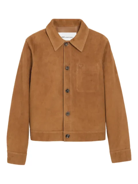 AMI Paris leather buttoned Ami de Coeur jacket Brown H26HJK243LH0059