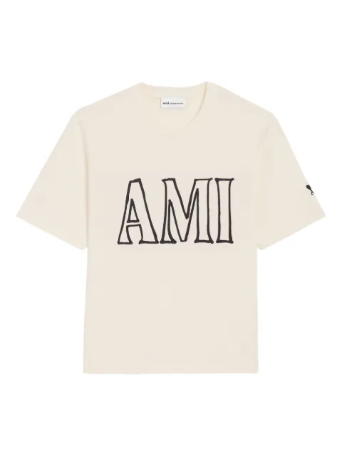 AMI Paris cotton Ami Paris print T-shirt Neutrals E26UTS380726