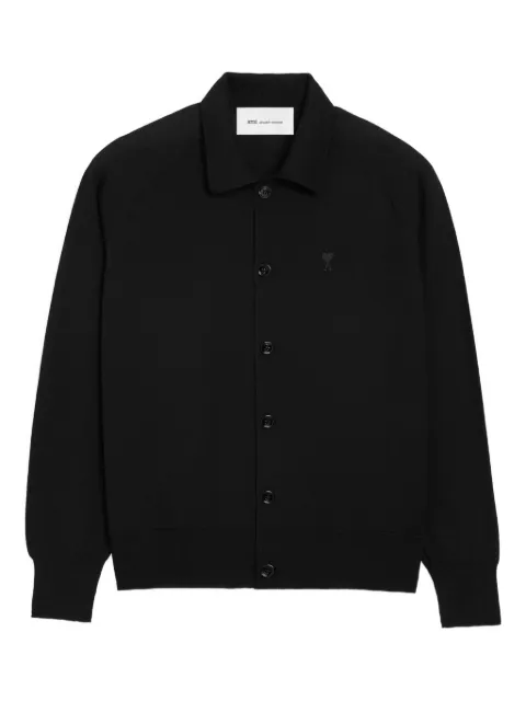 AMI Paris Ami De Coeur chest-embroidered cardigan Black H26HKC385KN0039