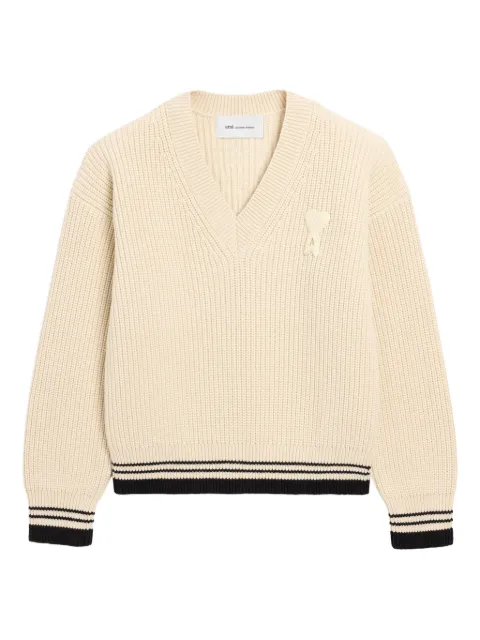 AMI Paris ribbed wool V-neck Ami De Coeur sweater Neutrals E26UKS864KN0161