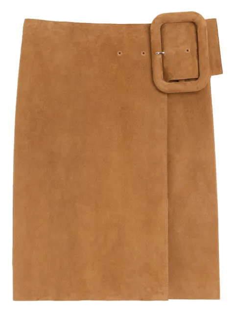 AMI Paris goat leather big buckle belted midi skirt Brown E26FSK463LH0059