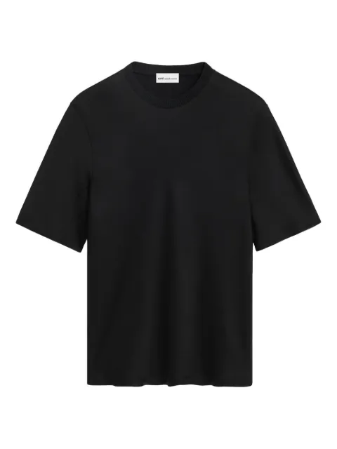 AMI Paris satin short sleeves rib detail T-shirt Black E26FTP828VI0053