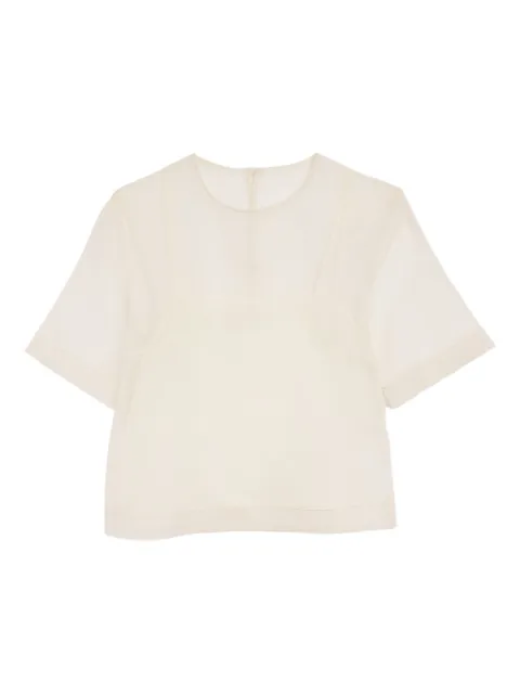 AMI Paris silk short sleeves sheer with undertop top White E26FTP834SE0039