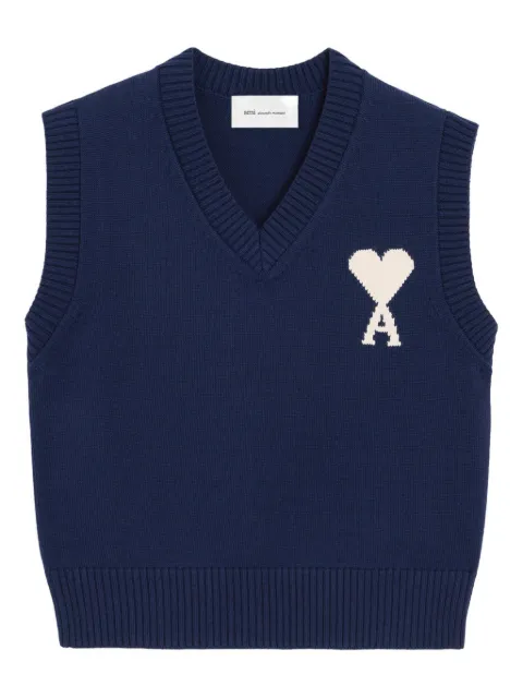 AMI Paris wool and cotton sleeveless Ami De Coeur sweater Blue E26UKS860KN0156