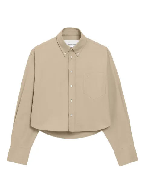 AMI Paris cotton cropped embossed Ami de Coeur shirt Neutrals FSH770CO0210