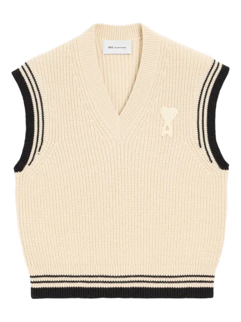 AMI Paris ribbed wool sleeveless Ami De Coeur sweater Neutrals E26UKS865KN0161