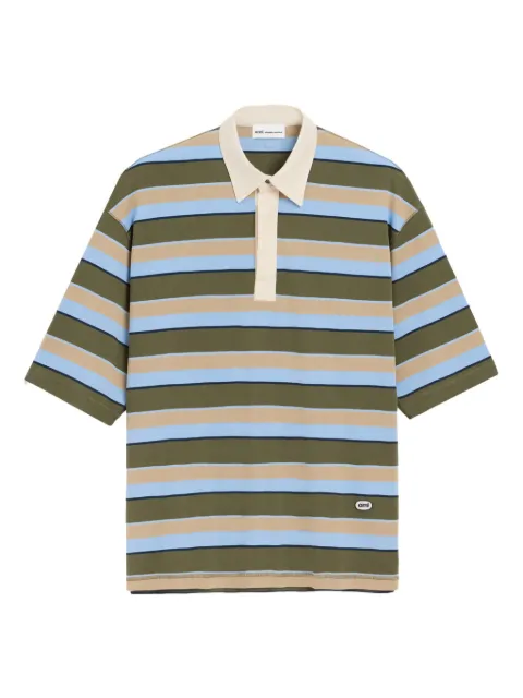 AMI Paris striped cotton Ami patch polo Green E26UPL424JE0209