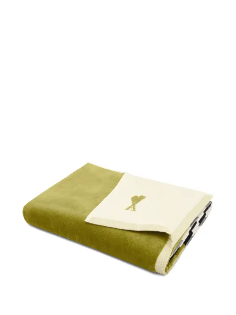 AMI Paris Ami De Coeur striped beach towel Green E26UTW003AK0015