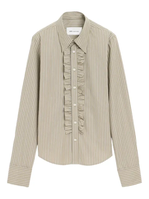 AMI Paris cotton long sleeve ruffled adjusted shirt Grey E26FSH821CO0219