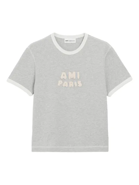 AMI Paris cotton Ami Paris knitted patch T-shirt Grey E26UTS371724