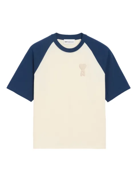 AMI Paris and blue cotton Ami De Coeur knitted patch T-shirt Neutrals E26UTS379726