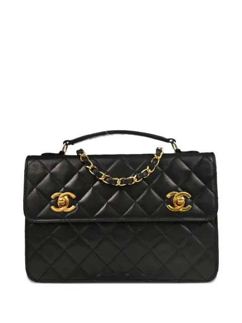 CHANEL Pre-Owned 1989-1991 quilted two-way chain tote bag Black 195704