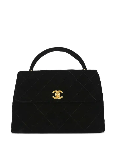 CHANEL Pre-Owned 1997 quilted velvet kelly tote bag Black 134965