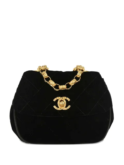 CHANEL Pre-Owned 1992 velvet quilted shoulder bag Black 154013