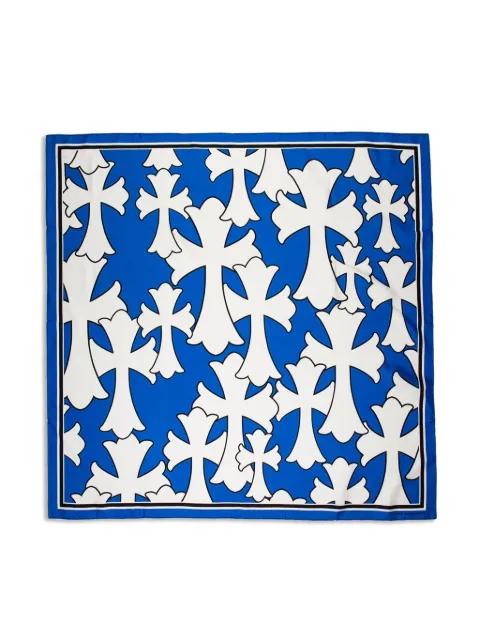 Chrome Hearts Cemetery cross silk scarf Blue CHRM0533
