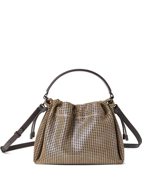 Brunello Cucinelli small sparkling monili leather tote bag Brown MBDGC3610C2767