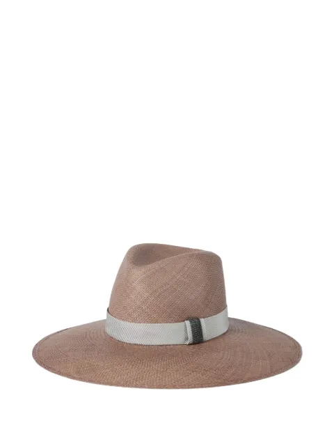 Brunello Cucinelli leather-band straw fedora Brown MCAP90019CUN68