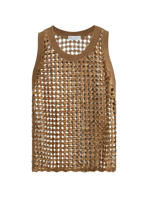 Brunello Cucinelli net-embroidery top Brown MCBR11800C7495
