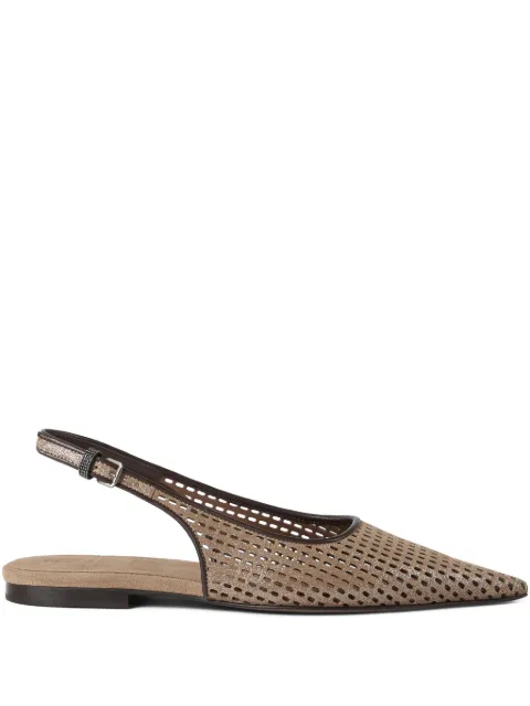 Brunello Cucinelli sparkling leather slingback flats Neutrals MZDVC3179C2767